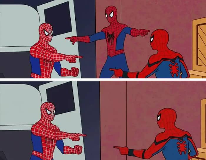 Spider-man meme with one of the characters removed by AI.