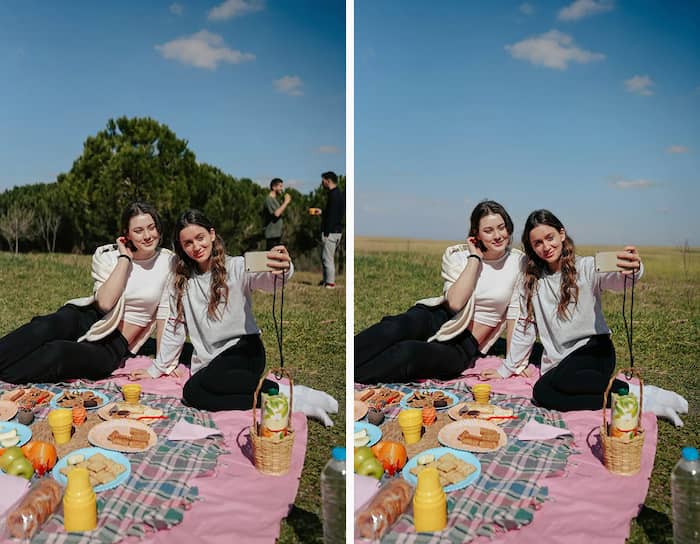 Picnic photo with people and objects in the background removed.
