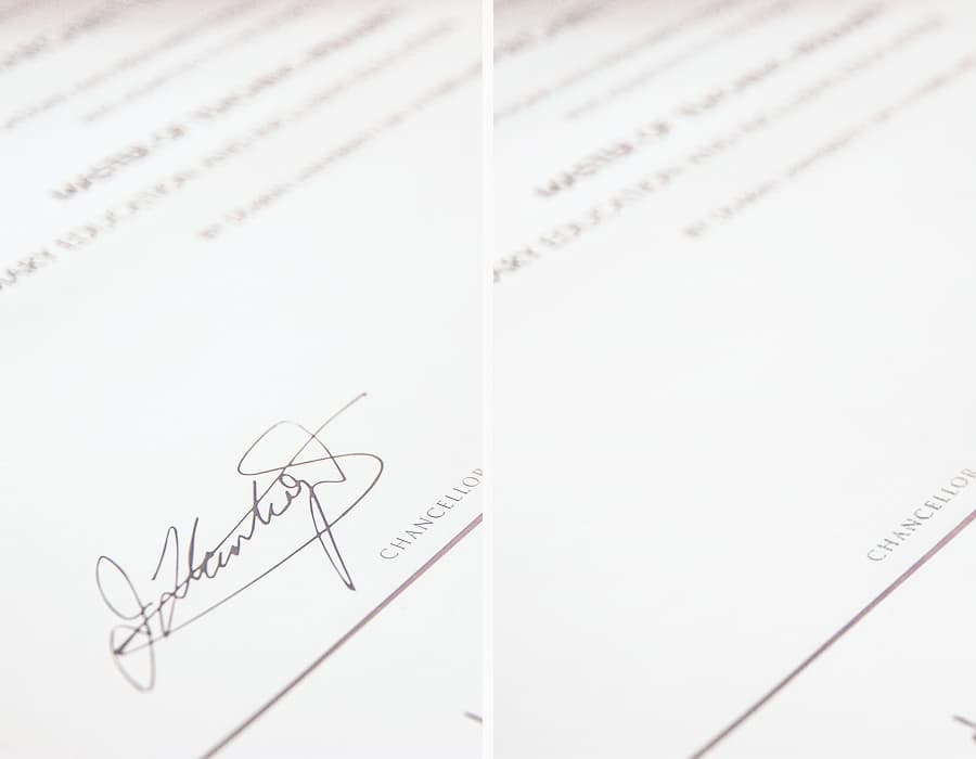 A signature being cleanly removed from a formal document by AI.