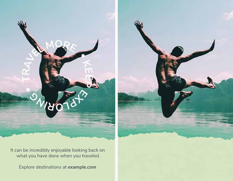 A travel poster with stylized and informational text removed by AI.
