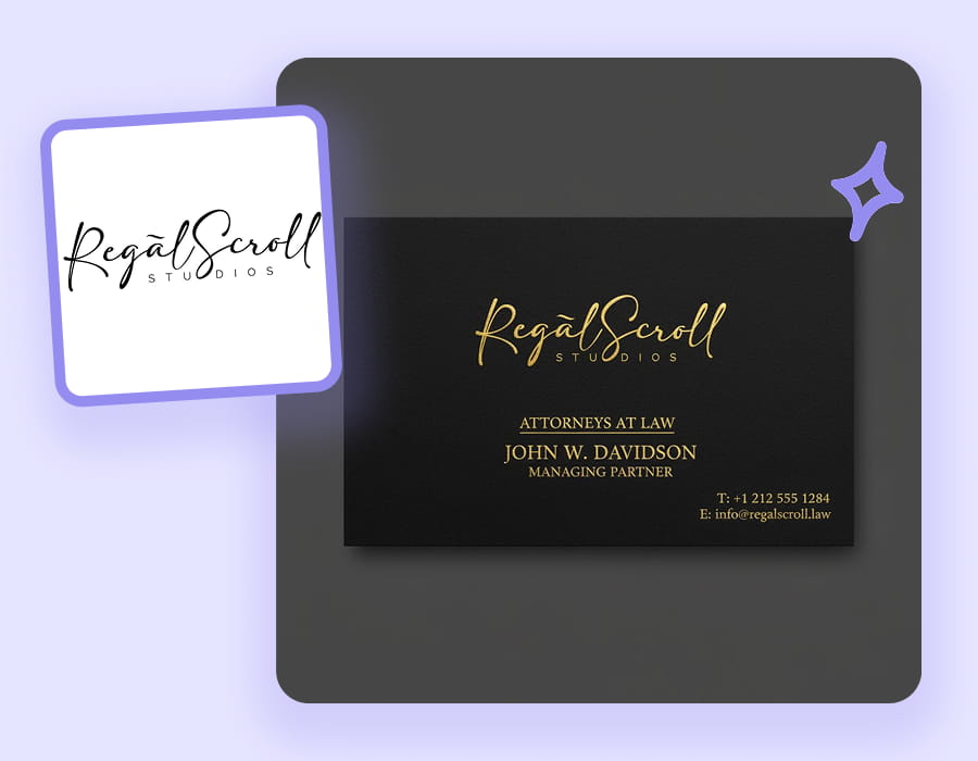 Luxurious black and gold AI business card for a law firm.