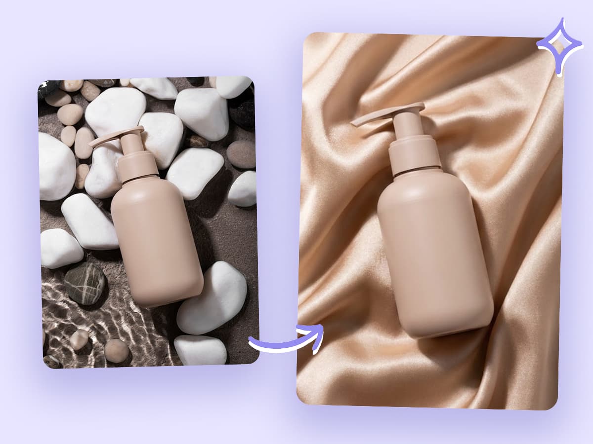 Un esempio prima e dopo che mostra un'auto originariamente in una strada cittadina ora parcheggiata su una panoramica strada costiera al tramonto, creato dal Cambia sfondo AI.