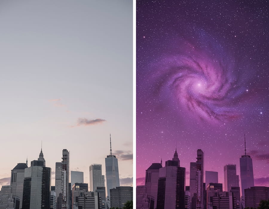 Surreal artistic color change of sky