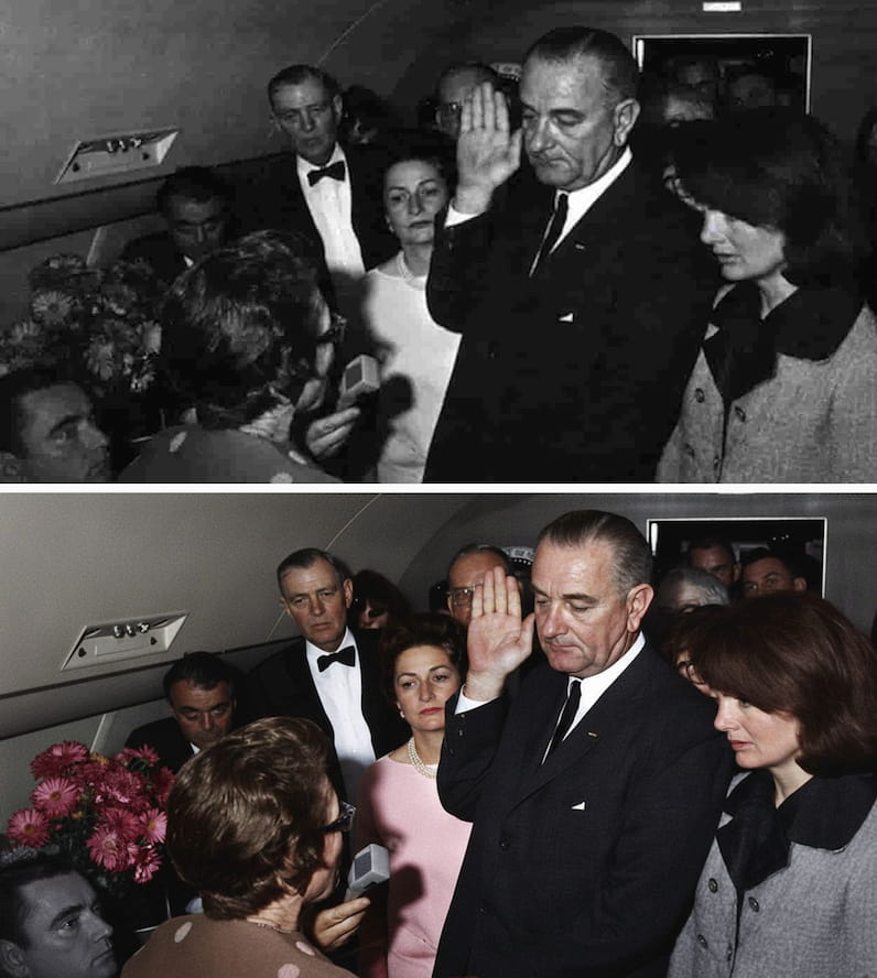 An old, faded photo restored to clarity by AI