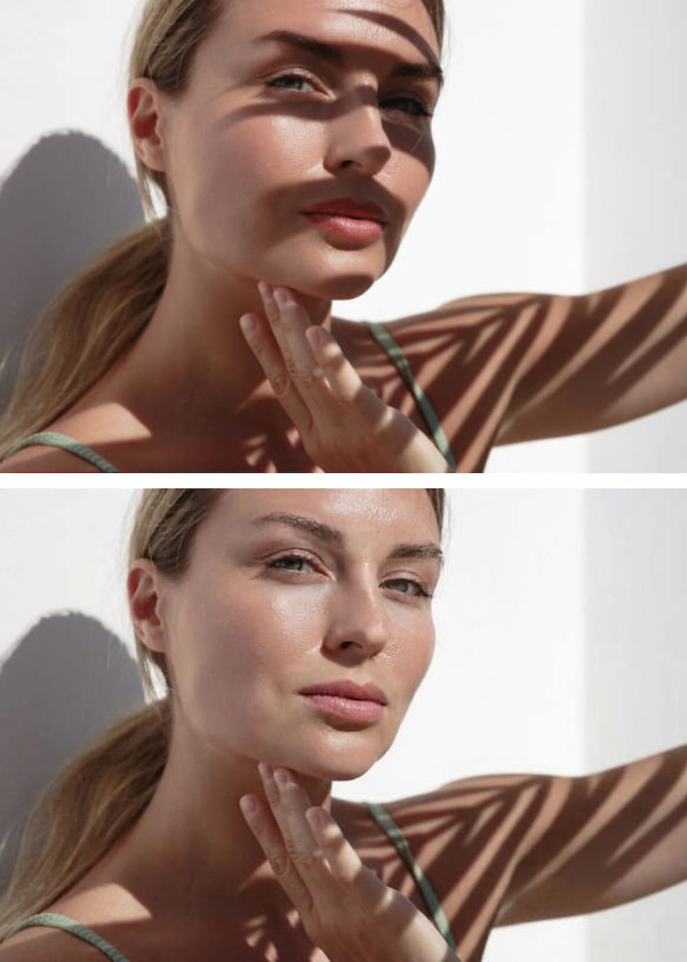 A portrait where a harsh shadow on the face is removed.