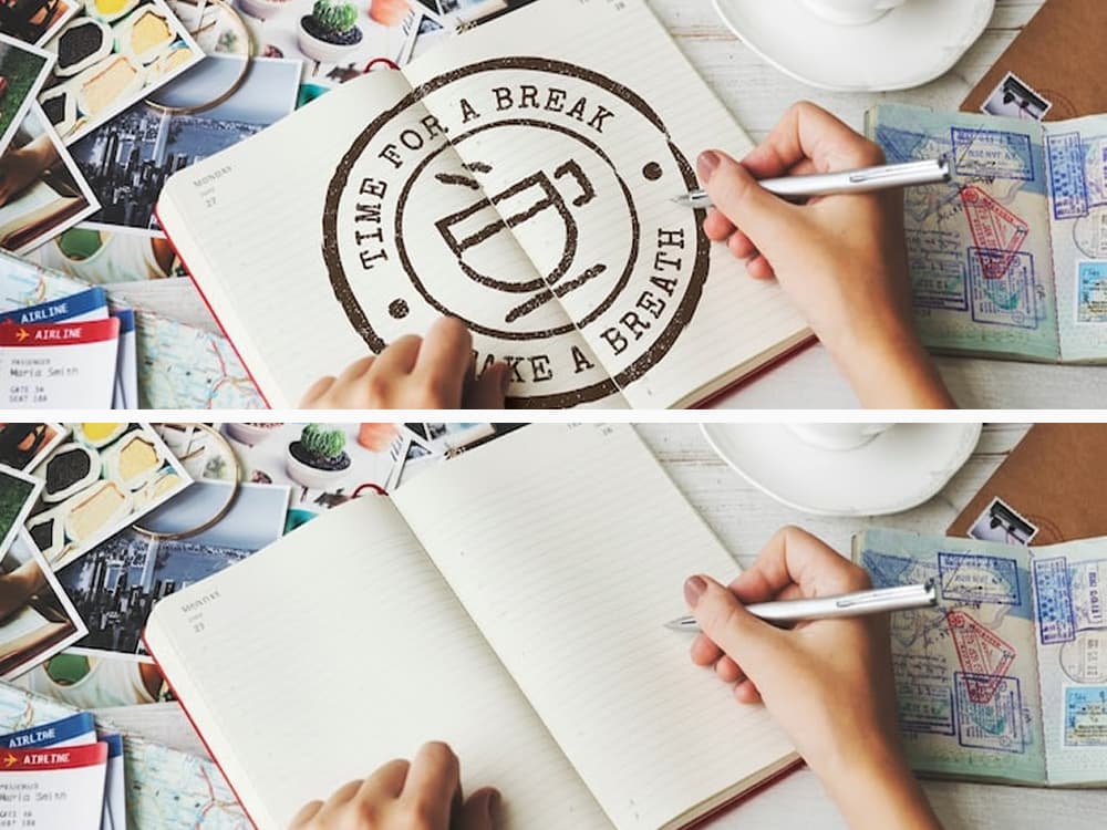 A diary page with a coffee stamp watermark removed