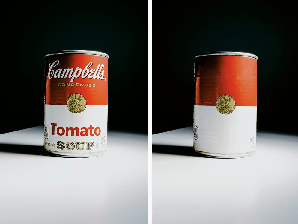 A soup can with its label text removed