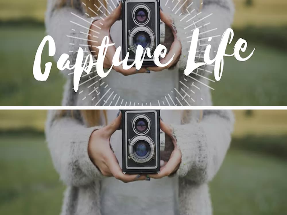 A photo of hands holding a camera with a 'Capture Life' text overlay removed
