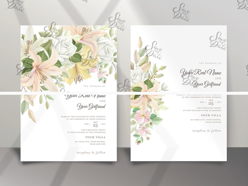 Wedding invitation cards with 'Save the Date' watermark removed